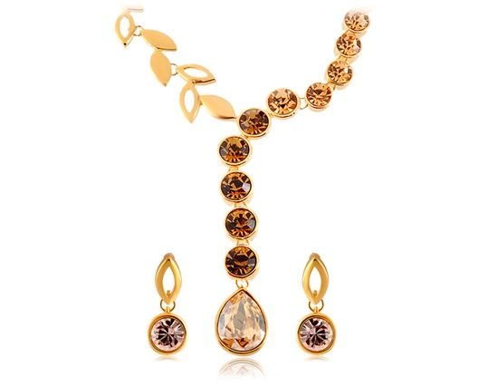 Banhados a ouro 18k Alloy Stencil Folha colar e brinco Set (