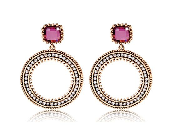 Banhados a ouro 18k Alloy White & Purple Crystal Hoop Earrin