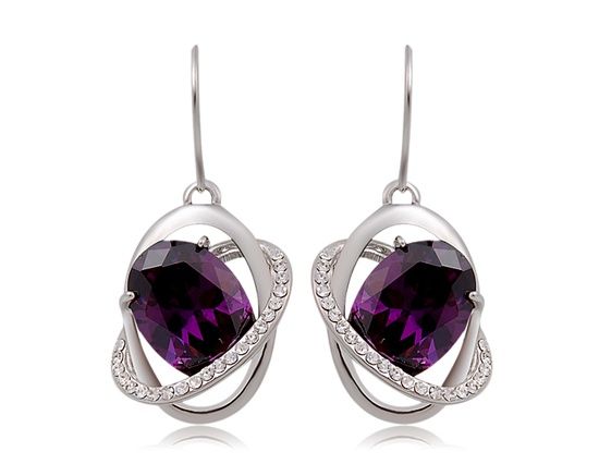 18K RGP Alloy Roxo Cubic Zirconia White Crystal Brincos Oval