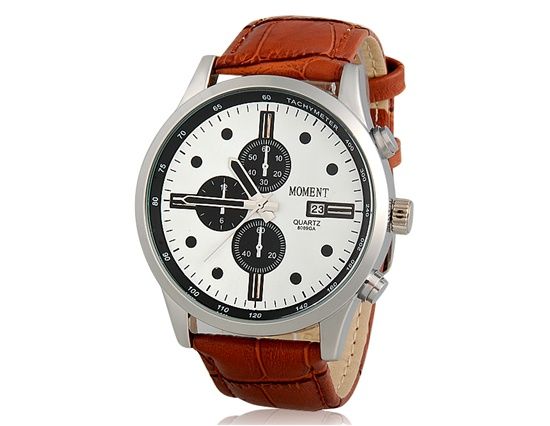 Masculino Round Dial Quartz Analog Watch 8009 (Brown)