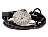 Vintage Bronze Alloy & Pulseira de couro Quartz Watch