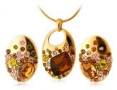 Banhados a ouro 18k Alloy Oval em forma de colar e brincos