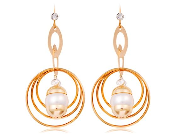 18K RGP Copper Alloy Círculo gota & Shell Pérola Brincos (Go