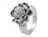 18K RGP chapeado liga Plum Blossom Anel Sz 9 (Ouro Branco)