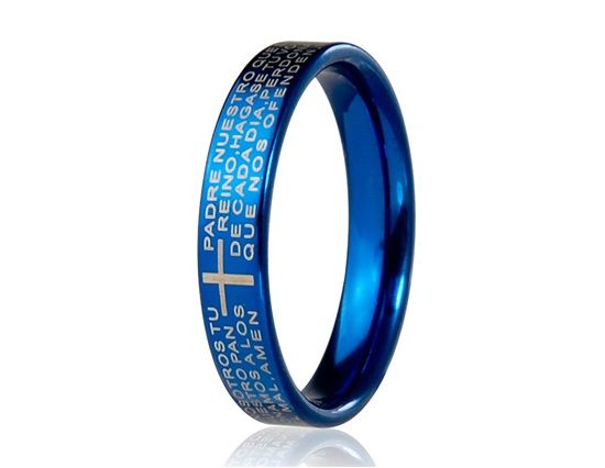 Vacuum chapeado Titanium Aço Bíblia tamanho do anel 8 (azul)