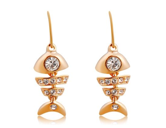 Rigant 18K RGP Liga Cristal Decoração Fish Bone Brincos