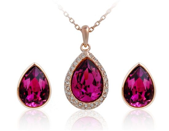 Rigant 18K RGP Alloy Tapered Crystal Necklace & Earring Set