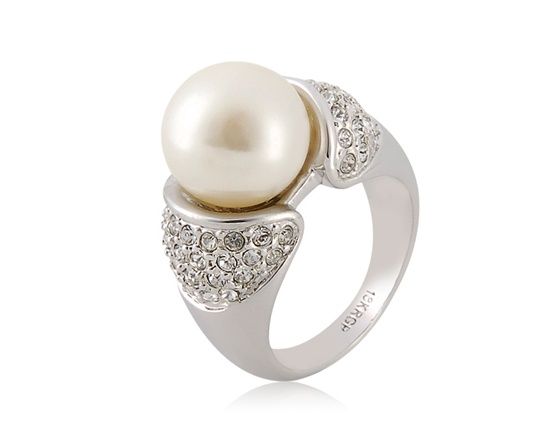 18K RGP Alloy Anel Pérola 9 # (Ouro Branco)