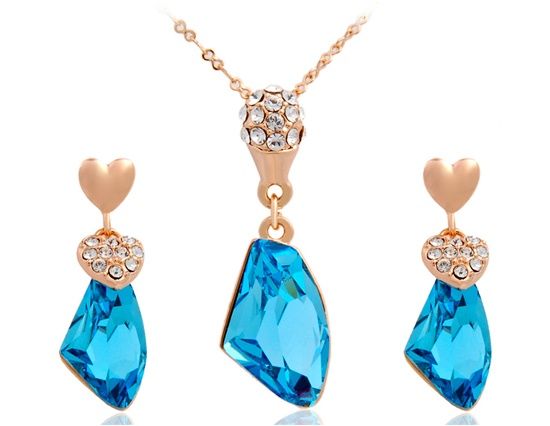 Rigant 18K RGP Liga Blue Crystal Necklace & Earring Set (azu