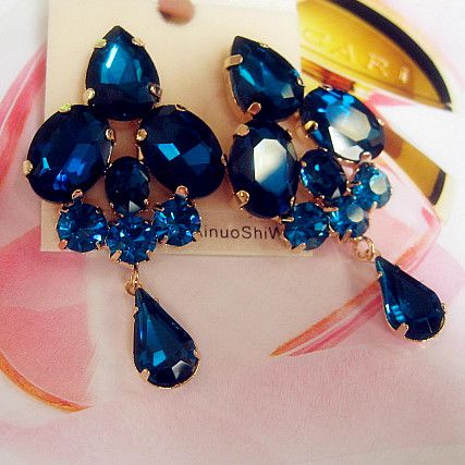 Moda cristal azul artificiais gema patchwork