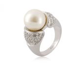 18K RGP Alloy Anel Pérola 9 # (Ouro Branco)