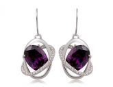 18K RGP Alloy Roxo Cubic Zirconia White Crystal Brincos Oval
