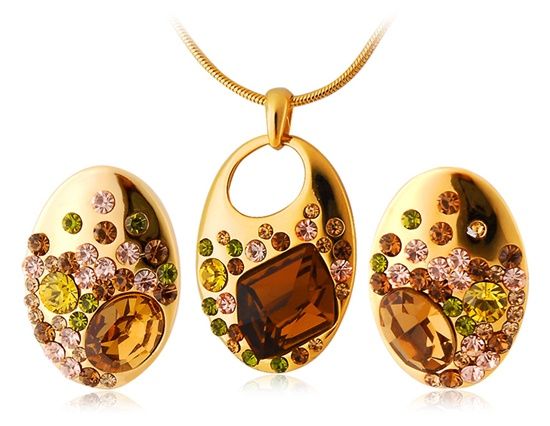 Banhados a ouro 18k Alloy Oval em forma de colar e brincos