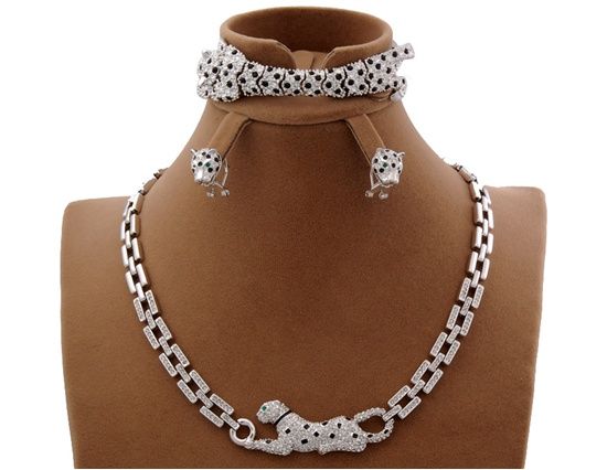 Rigant 18K RGP Alloy Leopard pingente colar, brinco e pulsei