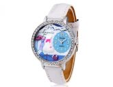 Crystal Decoração Round Dial Analog Watch (Branco)