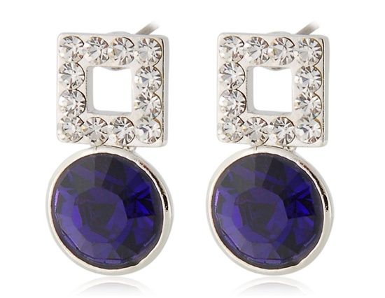 Redondo roxo cristal decoração brincos quadrados(Ouro Branco