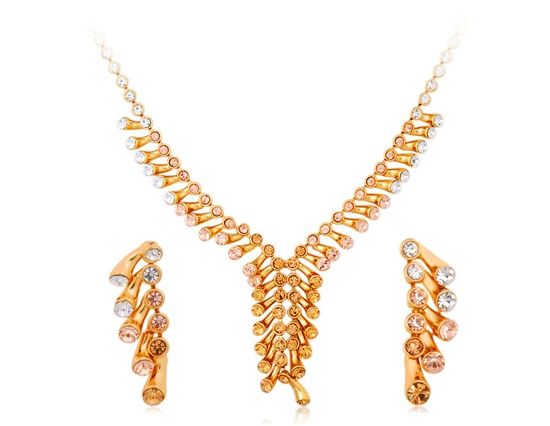 (Focal Price)Alloy elegante colar e brinco Set 18k (Ouro)