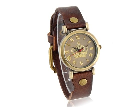 Rodada Dail Analog relógio com PU pulseira de couro